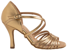 Load image into Gallery viewer, Side view of gold leather, Energy Ladies Latin Dance Shoes