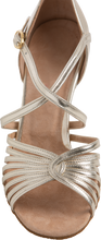 Load image into Gallery viewer, Front profile of Energy Ladies Latin Dance Shoes, Platinum with straps of upper secured to centre of insole