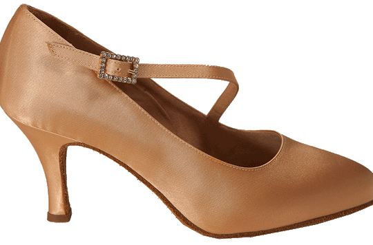 Side view of Clara Ladies Ballroom Dance Shoes, nude with diamanté buckles