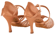 Carica l'immagine nel visualizzatore di Gallery, Back view of Regal Swarovski Dance Shoes' satin heel & gold buckles.