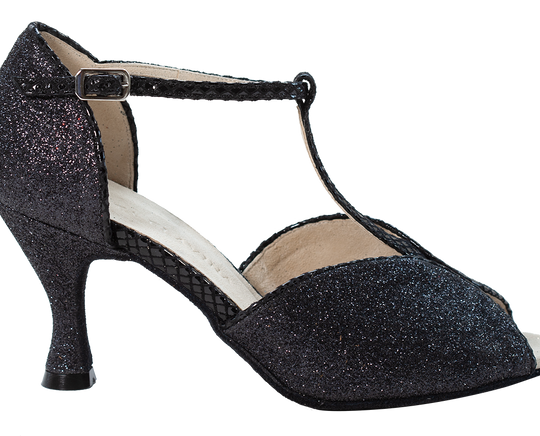 Megan Black Ladies Social Dance Shoes in glitter black fabric with 3 inch heel