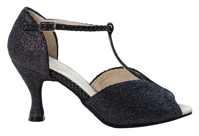 Megan Black Ladies Social Dance Shoes in glitter black fabric with 3 inch heel