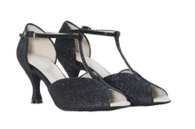 Carica l'immagine nel visualizzatore di Gallery, T-bar design & silver buckles of Megan Black Ladies Social Dance Shoes