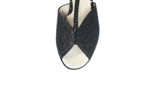 Carica l'immagine nel visualizzatore di Gallery, Display of open toe & glittery Megan Black Ladies Social Dance Shoes