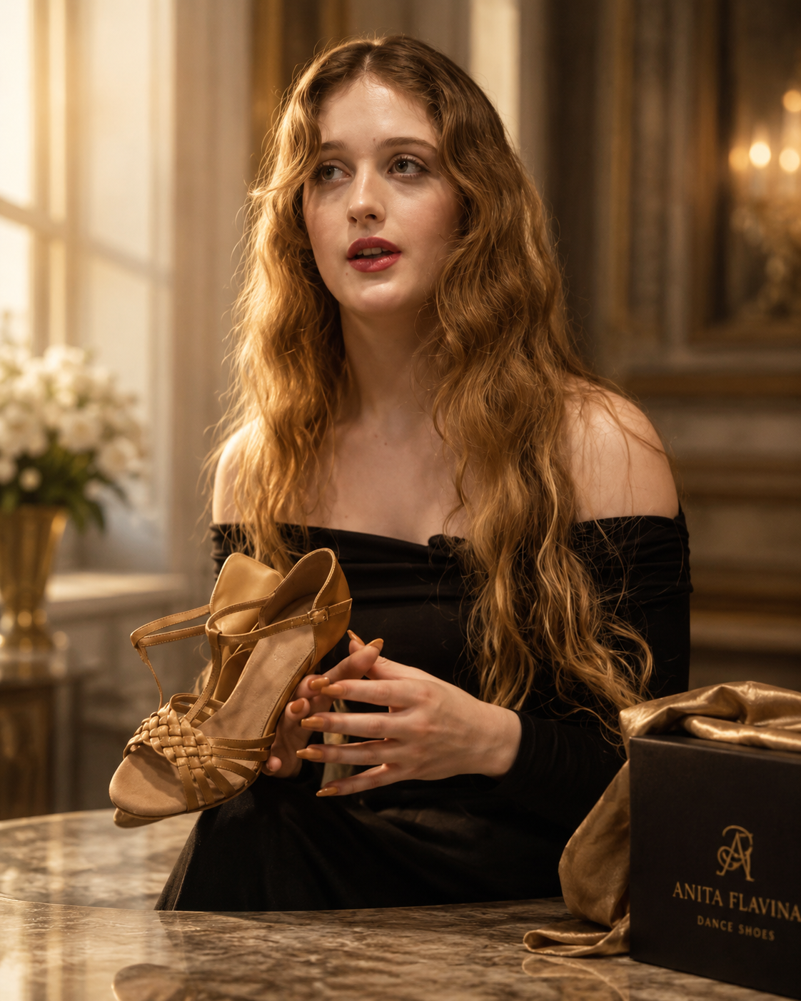 Emily Megan Martin explaining custom Anita Flavina Latin dance shoes