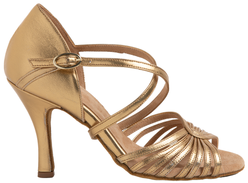 Side view of gold leather, Energy Ladies Latin Dance Shoes