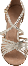 Load image into Gallery viewer, Front profile of Energy Ladies Latin Dance Shoes, Platinum with straps of upper secured to centre of insole
