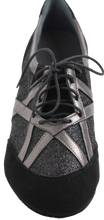 Load image into Gallery viewer, Front view of silver &amp; black Soul Ladies Practice Dance Shoes
