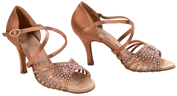 Open toed and soft soled Satin Regal Dance Shoes with Swarovski embellishment. 