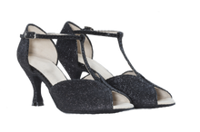 Load image into Gallery viewer, T-bar design &amp; silver buckles of Megan Black Ladies Social Dance Shoes 
