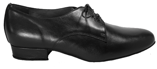 Side view of Joaquin Mens Dance Shoes in black leather with cotton twill laces