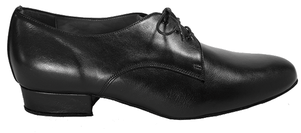 Side view of Joaquin Mens Dance Shoes in black leather with cotton twill laces