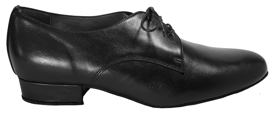 Side view of Joaquin Mens Dance Shoes in black leather with cotton twill laces