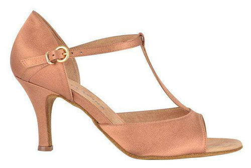 SIDE VIEW: Esther Ladies Latin Dance Shoes in NUDE with SATIN material