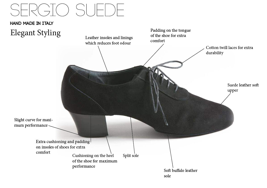 Detailed diagram of the technical aspects of Sergio Suede Mens Latin Dance Shoes]
